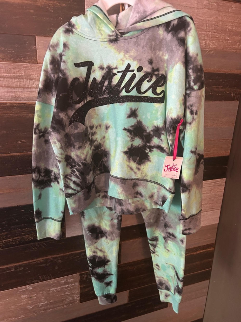 Justice Mint & Black Tie-Dye Hoodie and Jogger Set size medium
